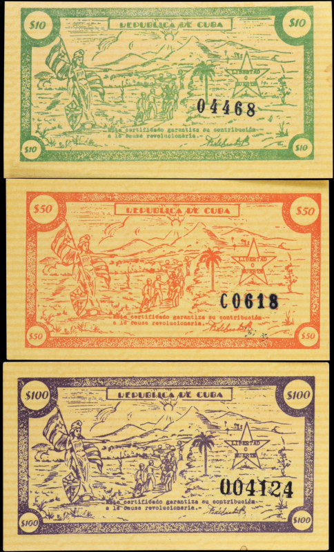 CUBA. Lot of (3). Republica de Cuba. 10, 50 & 100 Dollars, 1953. P-Unlisted. Abo...