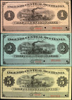 CUBA. Lot of (3). Ingenio Central Occitania Macagua. 1, 2 & 5 Pesos, 1870's. P-Unlisted. Specimens. About Uncirculated to Uncirculated.

A trio of s...