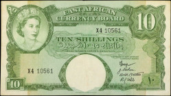 EAST AFRICA. East African Currency Board. 10 Shillings, ND (1958-60). P-38. Replacement. Fine.

Replacement (Prefix X).

From the Maximus Estate C...