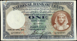 EGYPT. National Bank of Egypt. 1 Egyptian Pound, April 25th, 1930. P-22a. Very Fine.

Dated April 25th, 1930. Foxing, light edge wear, an internal t...
