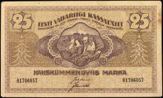 ESTONIA. Eesti Vabariigi. 25 Marka, 1919. P-47b. Very Fine.

Watermark of vertical wavy lines. Some staining.

From the Maximus Estate Collection....