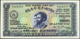 ETHIOPIA. Bank of Ethiopia. 2 Thalers, 1933. P-6. About Uncirculated.

Bright paper and colorful eye-catching ink stand out on this BWC printed 2 Th...