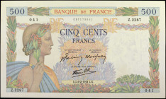 FRANCE. Banque de France. 500 Francs, February 6th, 1941. P-95b. About Uncirculated.

Dated 6-2-1941. Signature combination ofBelin - Rousseau - Fav...