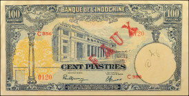 FRENCH INDO-CHINA. Banque de L'Indochine. 100 Piastres, ND (1946). P-79. Contemporary Counterfeit. Very Fine.

Red "Faux" overprint. Annotations and...