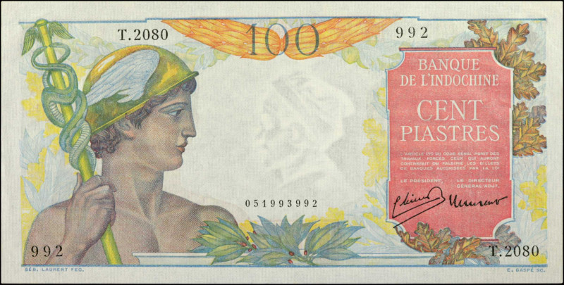 FRENCH INDO-CHINA. Banque de L'Indochine. 100 Piastres, ND (1947-54). P-82b. Ext...