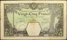 FRENCH WEST AFRICA. Banque de l'Afrique Occidentale. 25 Francs, July 9th, 1925. P-7Bb. Fine.

Dated July 9th, 1925. Internal tears, pinholes, edge w...