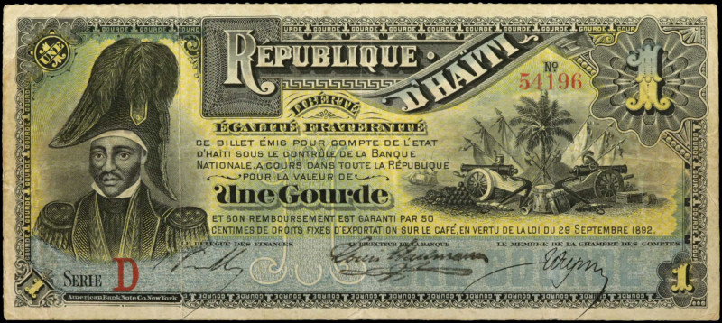 HAITI. Republique d'Haiti. 1 Gourde, September 29th, 1892. P-101. Fine.

Serie...