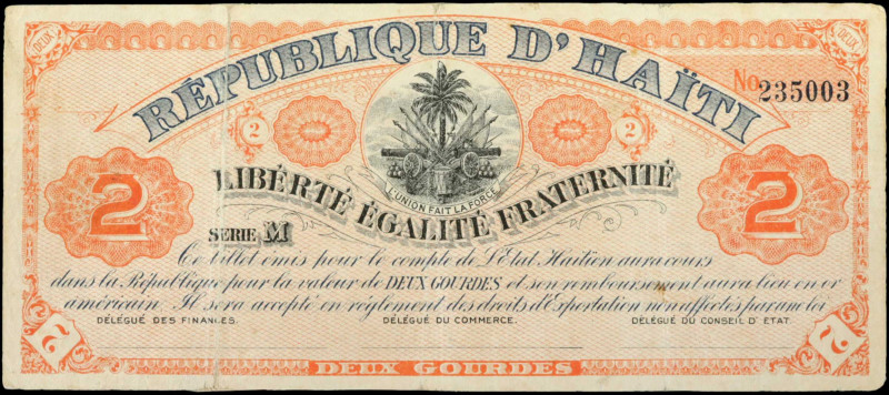 HAITI. Republique d'Haiti. 2 Gourdes, ND (1916). P-136. Very Fine.

The highes...