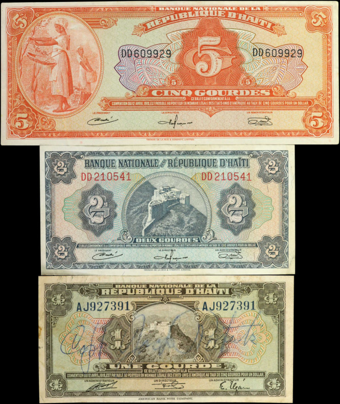 HAITI. Lot of (3). Banque Nationale de la Republique d'Haiti. 1, 2 & 5 Gourdes, ...