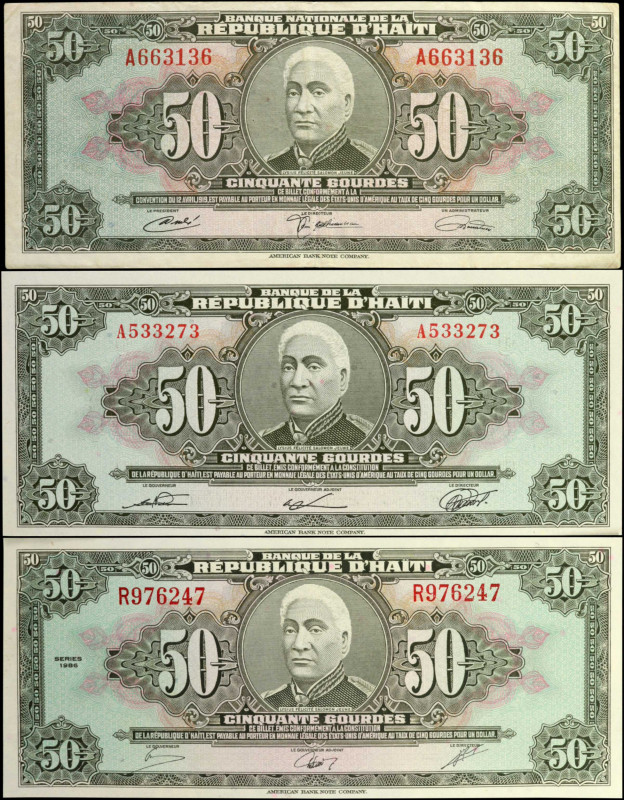 HAITI. Lot of (3). Mixed Banks. 50 Gourdes, 1919-86. P-204, 235 & 249. Very Fine...