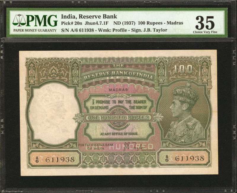 INDIA. The Reserve Bank of India. 100 Rupees, ND (1937). P-20n. PMG Choice Very ...