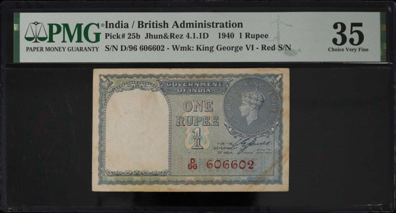 INDIA. Government of India. 1 Rupee, 1940. P-25b. PMG Choice Very Fine 35.

Re...