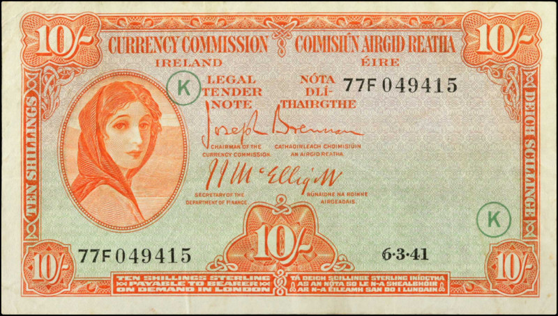 IRELAND, REPUBLIC. Currency Commission Ireland. 10 Shillings, March 6th, 1941. P...