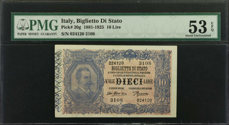 ITALY. Biglietti Di Stato. 10 Lire, 1881-1925. P-20g. PMG About Uncirculated 53 ...