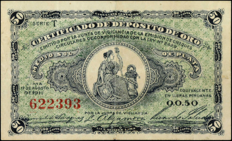 PERU. Junta de Vigilancia. 50 Centavos, August 17th, 1917. P-30. Very Fine.

G...