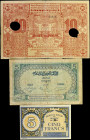 MIXED LOTS. Morocco & Montenegro. Mixed Banks. Mixed Denominations, 1912-43. P-4b, 9 & 33.

Included in this lot is Montenegro P-4b with punch cance...