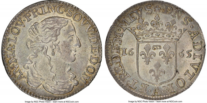 Dombes. Anna Marie Louise d'Orleans 1/12 Ecu 1665-A MS64 NGC, Paris mint, KM40, ...