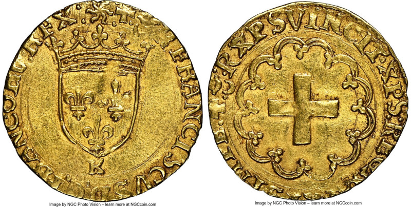 François I (1515-1547) gold Ecu d'Or a la croisette ND (from 1541)-K AU55 NGC, B...