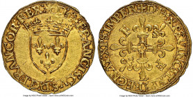 François I (1515-1547) gold Ecu d'Or au soleil a la petite croix ND (1540)-L AU58 NGC, Bayonne mint, Fr-338, Dup-886. 3.38gm. 1st Type. (sunburst): D:...