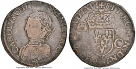 Charles IX Teston 1566-H F15 NGC, La Rochelle mint, Dup-1063. 9.25gm. A lovely circulated example exhibiting a pleasing patina that silhouettes the de...