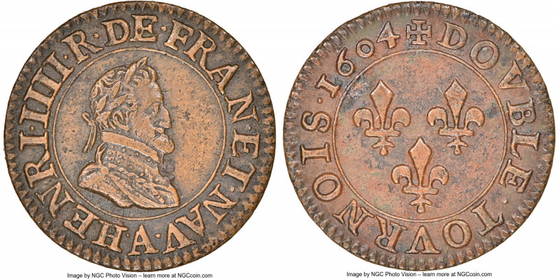 Henri IV Double Tournois 1604-A AU Details (Environmental Damage) NGC, Paris min...