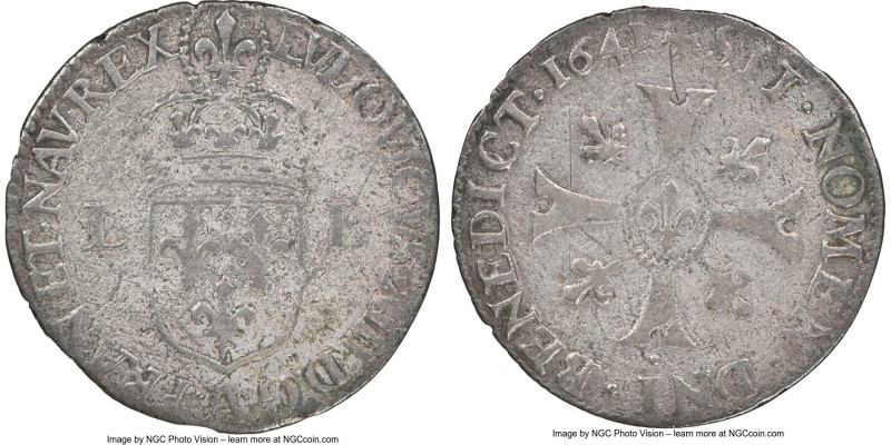 Louis XIII Quinzain (15 Deniers) 1641-A VF Details (Environmental Damage) NGC, P...