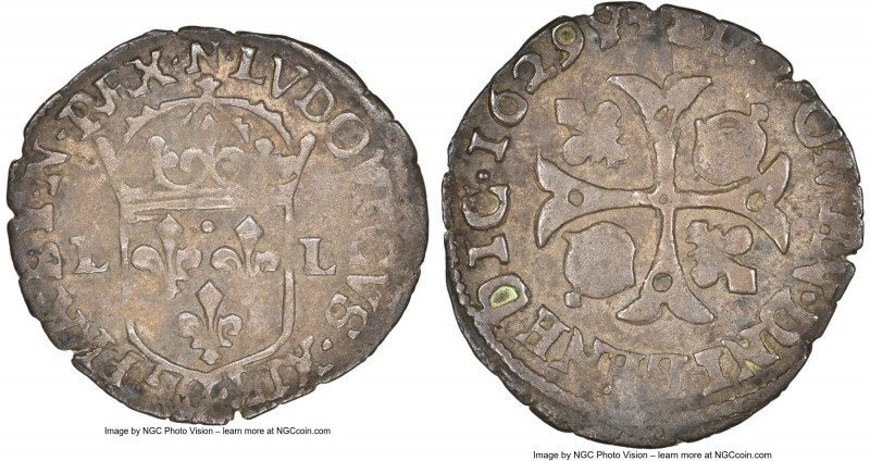 Louis XIII Douzain (15 Deniers) 1629-N VF30 NGC, Montpellier mint, KM58.4. Billo...