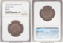 Louis XIII 1/4 Ecu 1642-A MS62 NGC, Paris mint, KM134.1, Gad-48 (R), Dup-1351. Draped and cuirassed bust, rose variety. Certified just shy of Choice M...