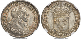 Louis XIII 1/4 Ecu 1643-A MS64 NGC, Paris mint, KM134.1, Gad-48 (R2), Dup-1351. Draped and cuirassed bust, rose variety. An impeccable specimen bathed...