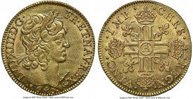 Louis XIII gold Louis d'Or 1640-A MS61 NGC, Paris mint, KM105, Gad-58 (R), Dup-1297. Short curl (meche courte) variety with IMP legend. The first year...