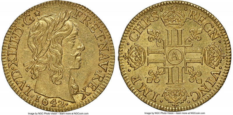 Louis XIII gold Louis d'Or 1642-A MS62 NGC, Paris mint, KM136.1, Gad-58 (R), Dup...