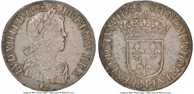 Louis XIV 1/4 Ecu 1648-M XF Details (Bent) NGC, Toulouse mint, KM162.13, Gad-140 (R4), Dup-1471. 1/4 Ecu a la meche longue. A wonderful type featuring...