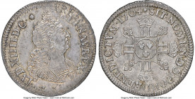 Louis XIV 1/2 Ecu 1704-I MS62 NGC, Limoges mint, KM355.7, Gad-194, Dup-1552A. 1/2 Ecu aux 8L-Type 2. Flan Reforme, shell on reverse. Surprisingly cris...