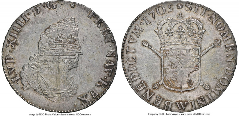 Louis XIV 1/2 Ecu de Flandre 1705-W AU55 NGC, Lille mint, KM358, Dup-1561, Gad-1...