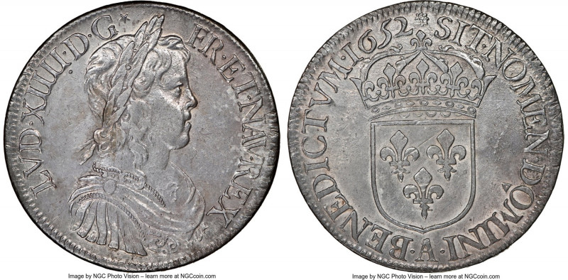 Louis XIV Ecu 1652-A AU Details (Cleaned) NGC, Paris mint, KM155.1, Dav-3799, Ga...