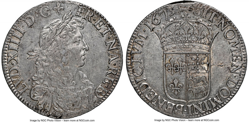Louis XIV Ecu de Bearn 1673-(cow) AU58 NGC, Pau mint, KM252, Dav-3804, Gad-208 (...