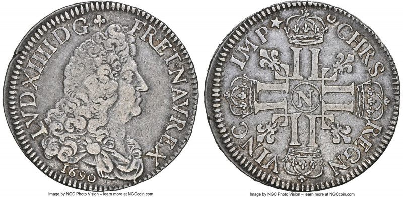Louis XIV Ecu 1690-N XF45 NGC, Montpellier mint, KM275.11, Dav-3811, Gad-216, Du...