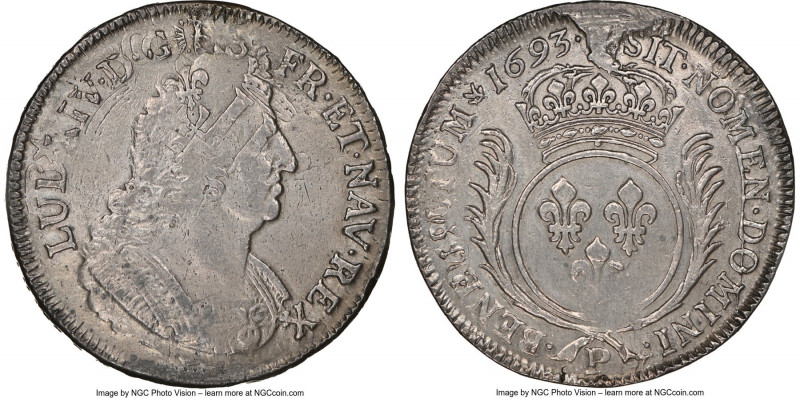 Louis XIV Ecu 1693-P VF Details (Mount Removed) NGC, Dijon mint, KM298.16, Dav-3...