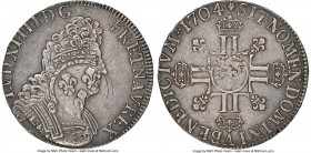 Louis XIV Ecu 1704-A XF45 NGC, Paris mint, KM360.1, Dav-1320, Gad-224 (R3), Dup-1551A, Sobin-40 (R1). Ecu aux 8L-Type 2. Flan Reforme, shell on revers...