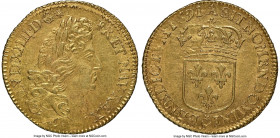 Louis XIV gold Louis d'Or 1691-A MS62 NGC, Paris mint, KM278.1, Gad-250, Dup-1435A. Louis d'Or a la ecu. Flan Reforme. Struck over an older type Louis...