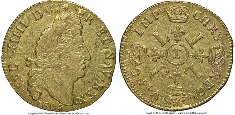 Louis XIV gold Louis d'Or 1694-T AU58 NGC, Nantes mint, KM302.18, Gad-252 (R), D...