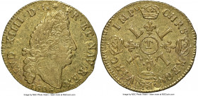 Louis XIV gold Louis d'Or 1694-T AU58 NGC, Nantes mint, KM302.18, Gad-252 (R), Dup-1440A. Louis d'Or aux 4 L. Flan Reforme. Struck over 1691-A Louis d...