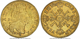 Louis XIV gold Louis d'Or 1694/3-X AU53 NGC, Amiens mint, cf. KM302.21 (overdate unlisted), Gad-252 (R; same), Dup-1440A. Flan Reforme. Louis d'Or aux...