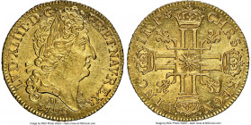 Louis XIV gold Louis d'Or 1709-D MS63 NGC, Lyon mint, KM390.4, Gad-256 (R), Dup-1449. Louis d'Or au soleil. An aesthetically refined representative wh...