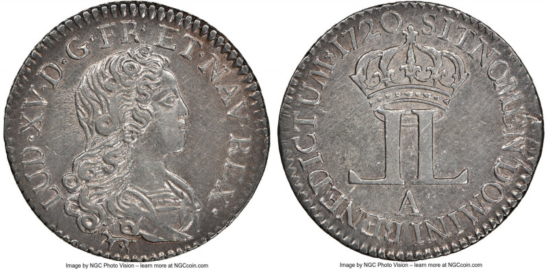 Louis XV 1/6 Ecu (20 Sols) 1720-A AU Details (Cleaned) NGC, Paris mint, KM453, G...