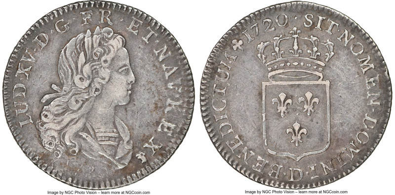 Louis XV 1/3 Ecu 1720-D XF Details (Cleaned) NGC, Lyon mint, KM457.6, Gad-306, D...
