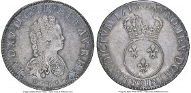 Louis XV Ecu 1716-(9) AU53 NGC, Rennes mint, KM414.25, Dav-1326, Gad-317, Dup-1651, Sobin-1141 (R1). Ecu Vertugadin. Flan Reforme, rosette below bust....