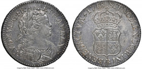 Louis XV Ecu 1718-B AU55 NGC, Rouen mint, KM435.3, Dav-1327, Gad-318 (R), Dup-1657, Sobin-181 (R2). Ecu de France-Navarre. Reflectivity abounds, offer...