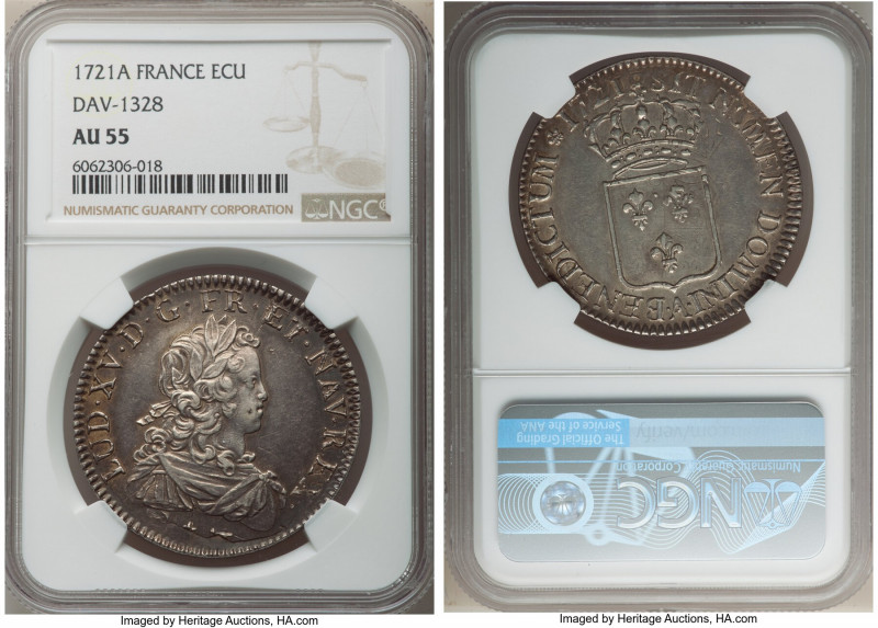 Louis XV Ecu 1721-A AU55 NGC, Paris mint, KM459.1, Dav-1328, Gad-319, Dup-1665, ...