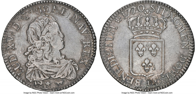 Louis XV Ecu 1720 AU53 NGC, Uncertain mint, possibly La Rochelle or Montpellier,...